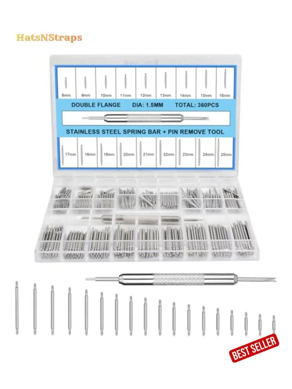 360pcs Watch Band Spring Bar Pins 1.5mm Diameter with Link Pin Remover Tool